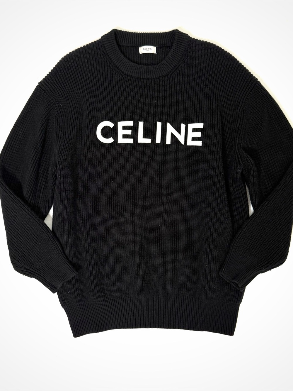 Celine Black Woven Knit Pullover | 100% Cotton | L